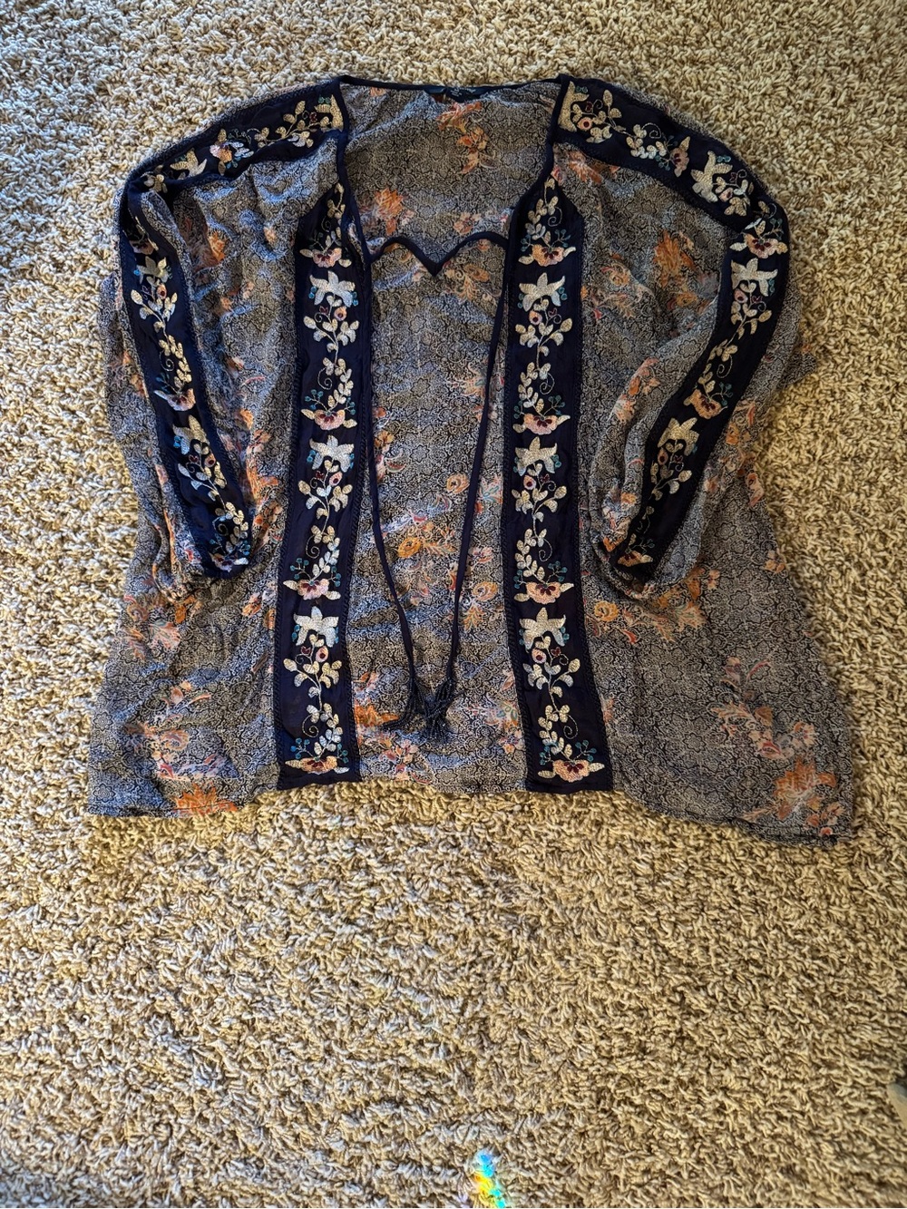 Lucky Brand Blue Chiffon Peasant Top, Size Medium